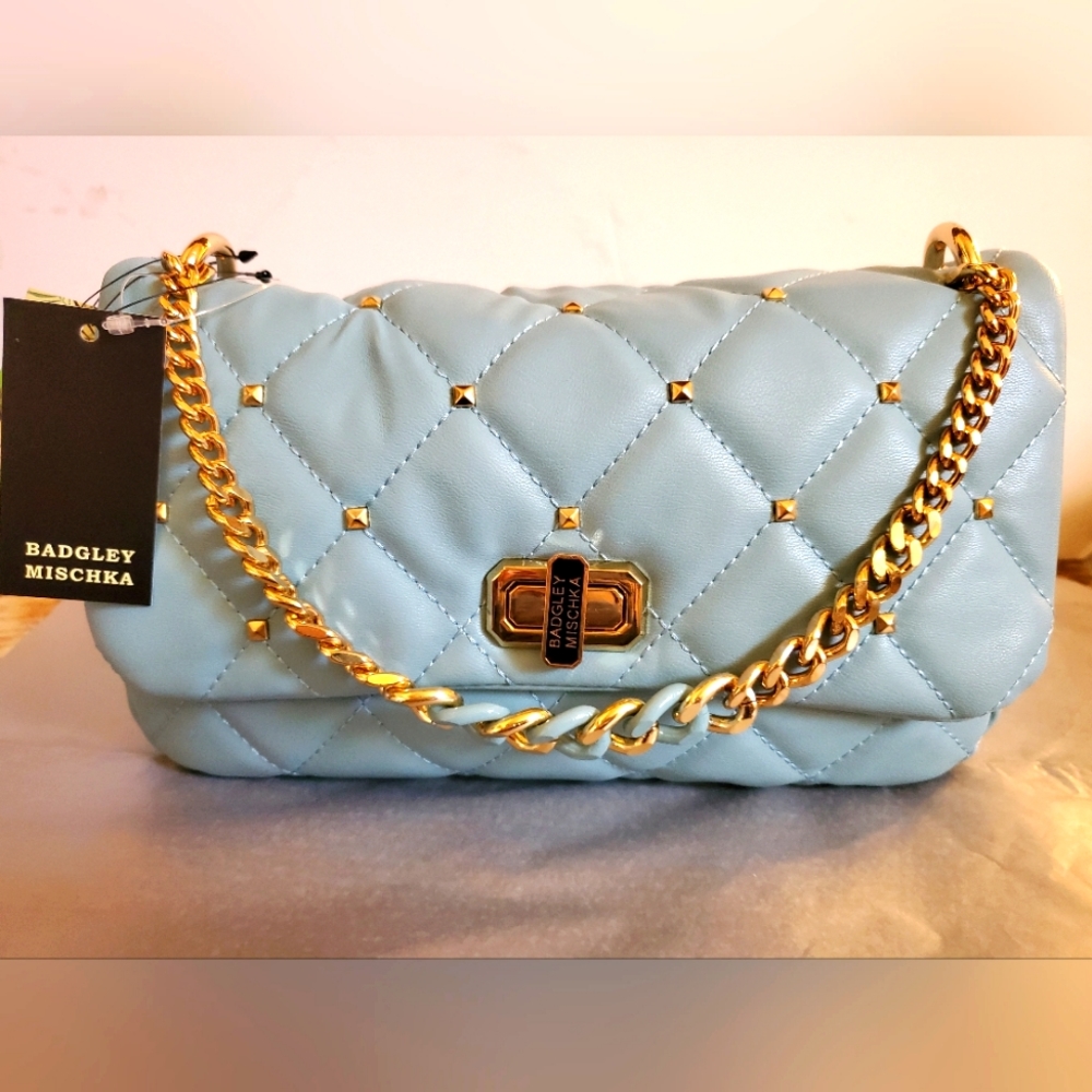 Bagdley Mischka gold studded quilted bag